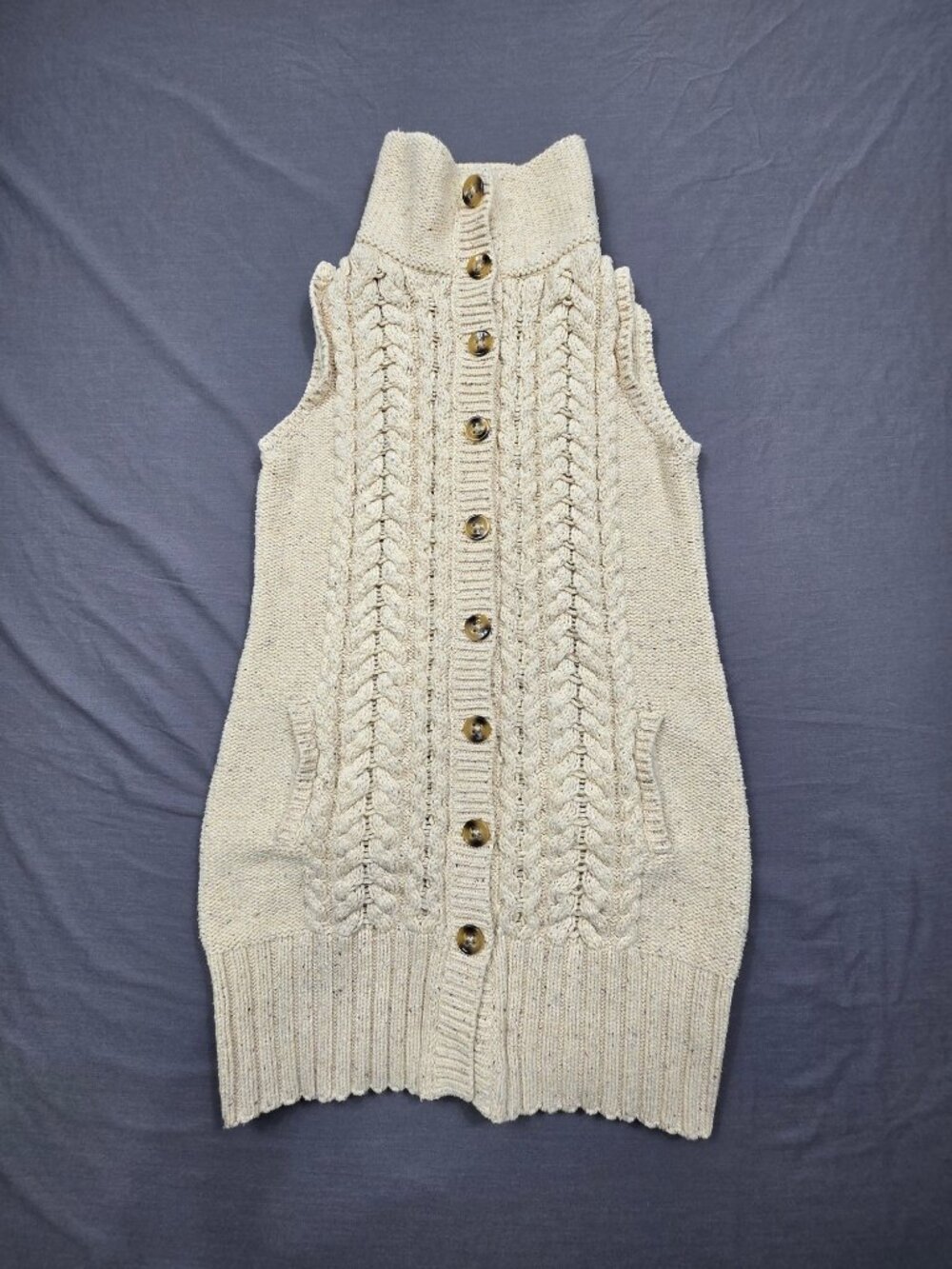 Ann Taylor Loft Small Sleeveless Cable Knit Sweater Vest Beige Button Front